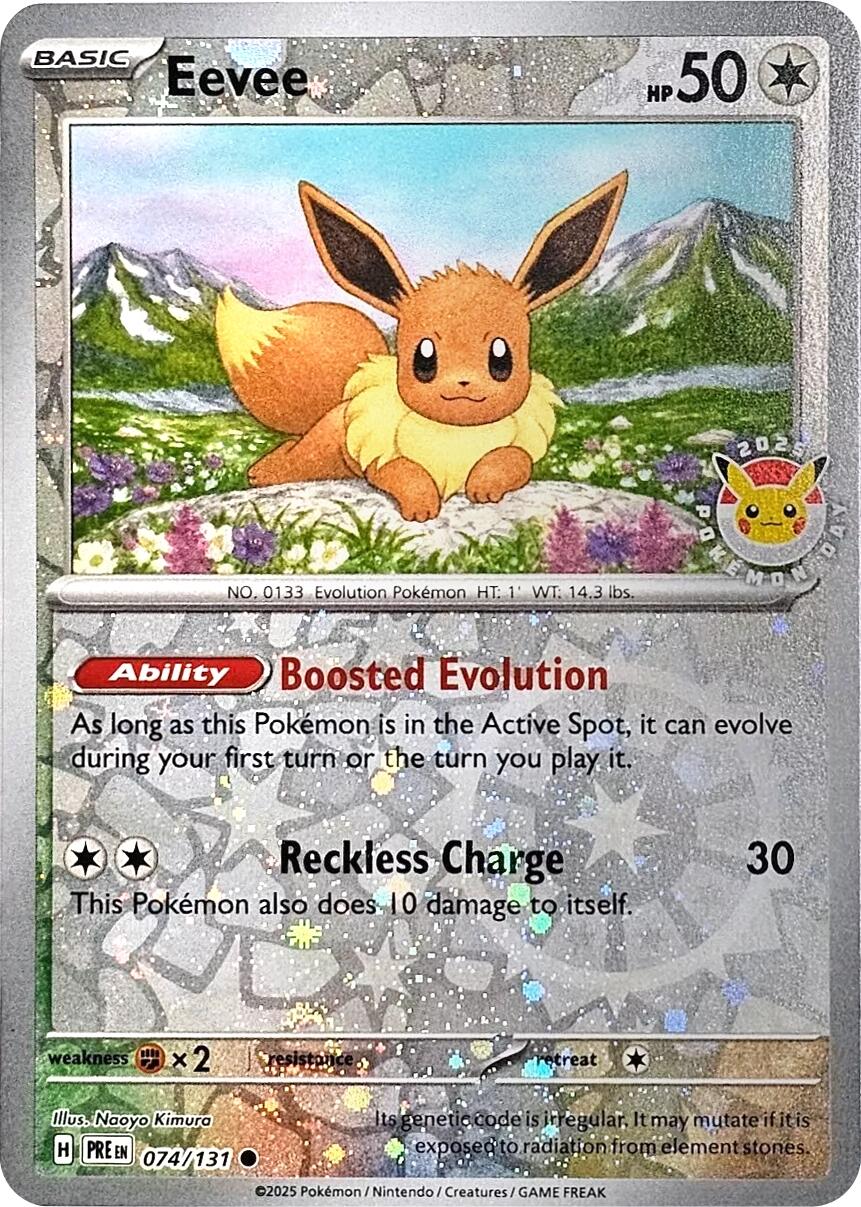 Eevee (074/131) (Pokemon Day 2025) (Reverse Cosmos Holo) [Scarlet & Violet: Prismatic Evolutions] (Display Case)