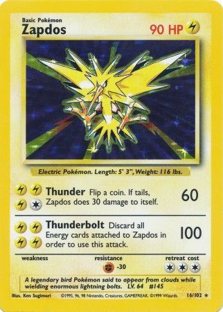 Zapdos (16/102) [Base Set Unlimited] (Display Case)